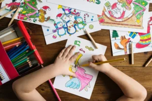 Child drawing coloring from subscription box