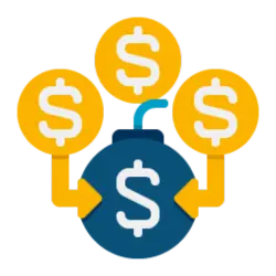 Three circles with dollar signs, consolidating into one blue circle with a dollar sign.