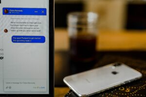 automated chatbot conversation on laptop