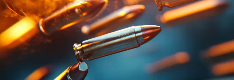 Close-up of bullets in motion with fiery accents