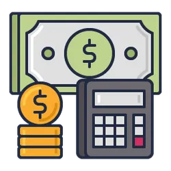 A calculator with cash being used to determine a cash advance fee.