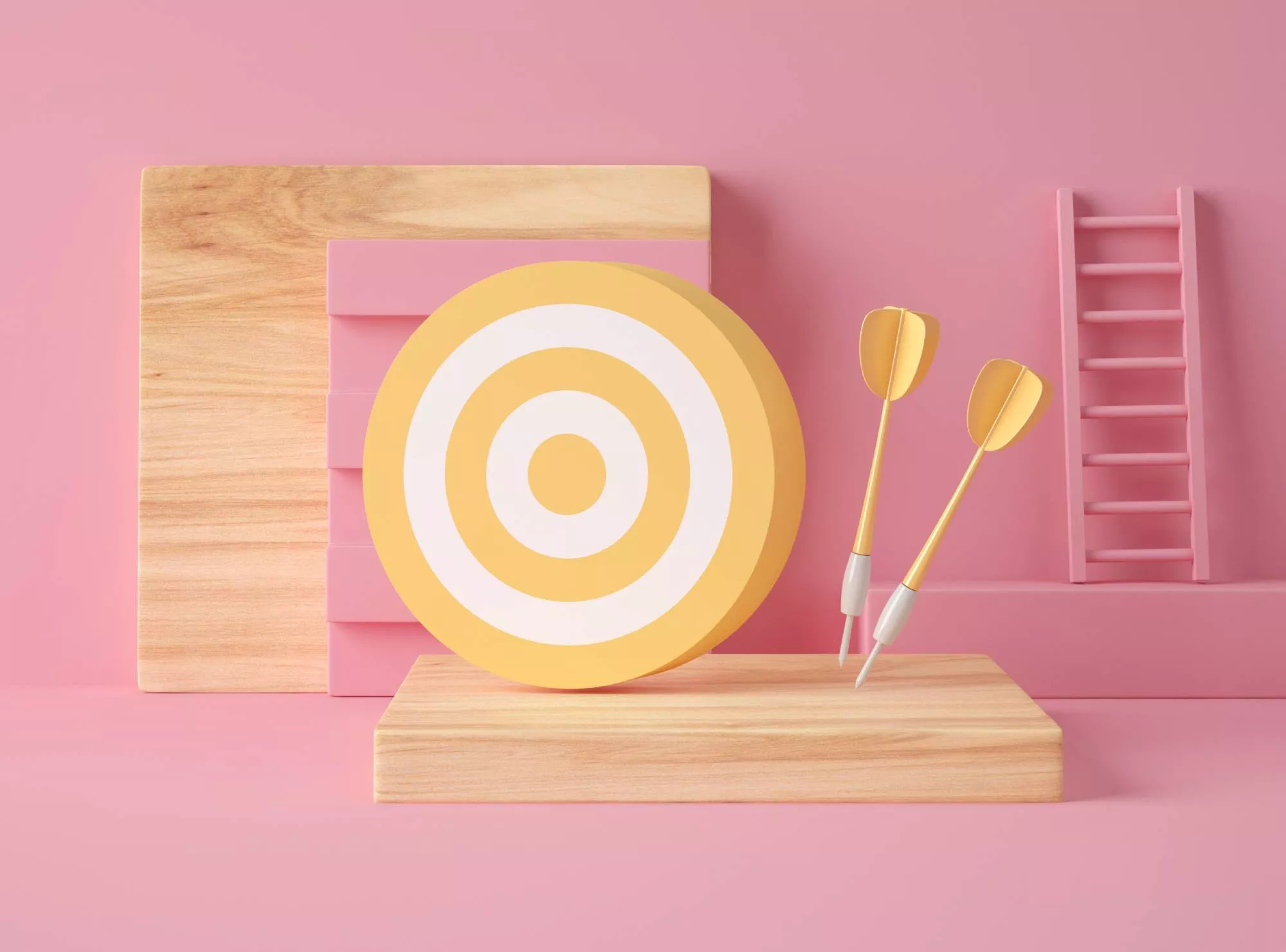 a yellow target with arrows next to it on a pink background as a symbol for a target demographic