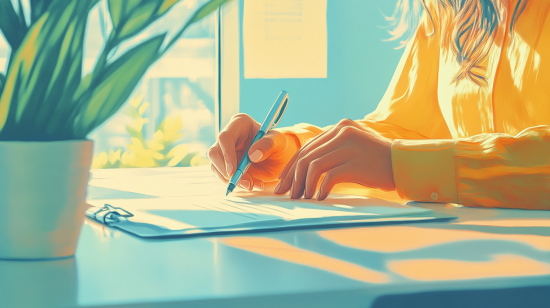 Merchant looking at business loan terms on desk
