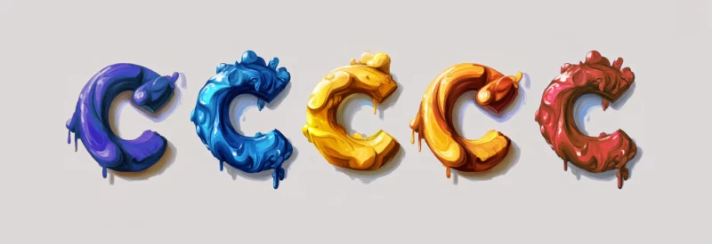 An artistic depiction of five colorful, dripping letter 