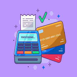 Illustration of wireless credit card processing with a payment terminal and digital transaction