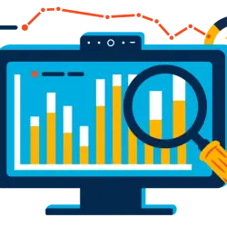 A computer showing a graph as part of a churn analysis.