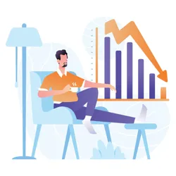 Man sitting next to graph of lowering churn rate