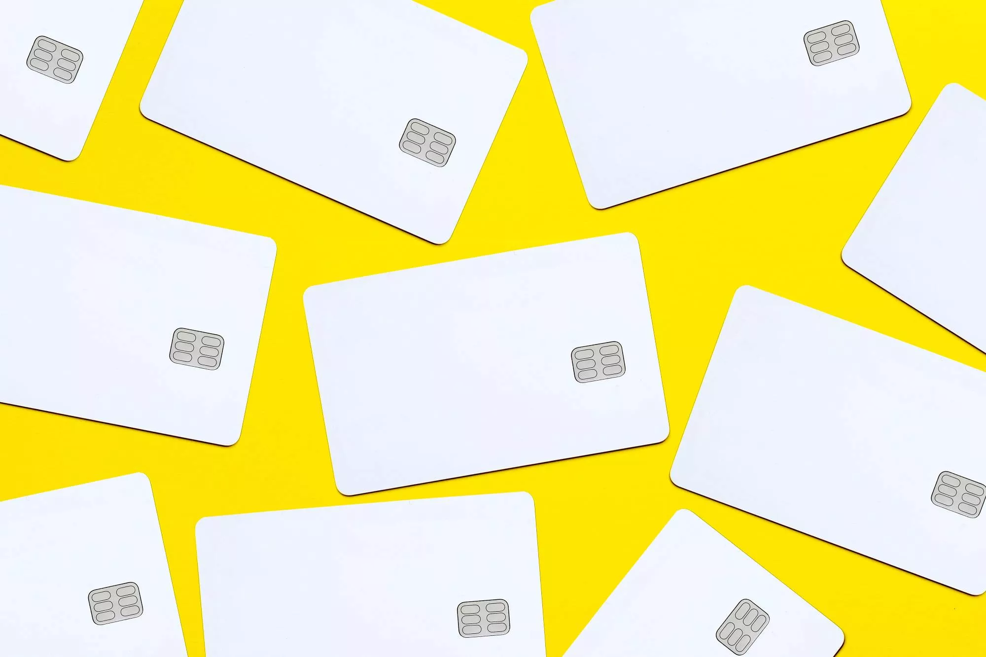 credit cards from credit card issuer on yellow background