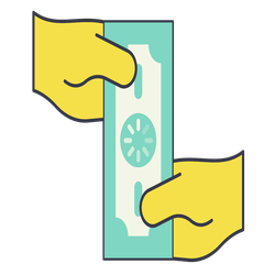 An illustration of two hands exchanging paper currency,  differences in transaction flow between a payment gateway vs. a processor.