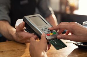 credit card inserted in POS device accepting credit card level 2 data