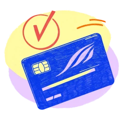 Checkmark and credit card which corresponds to a specific four-digit merchant category code.