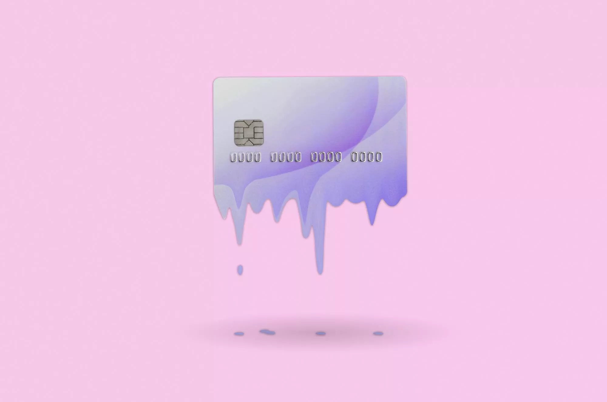 purple credit card melting from FANF against pink background