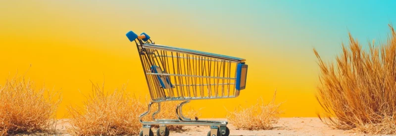 Empty abandoned shopping cart in desert