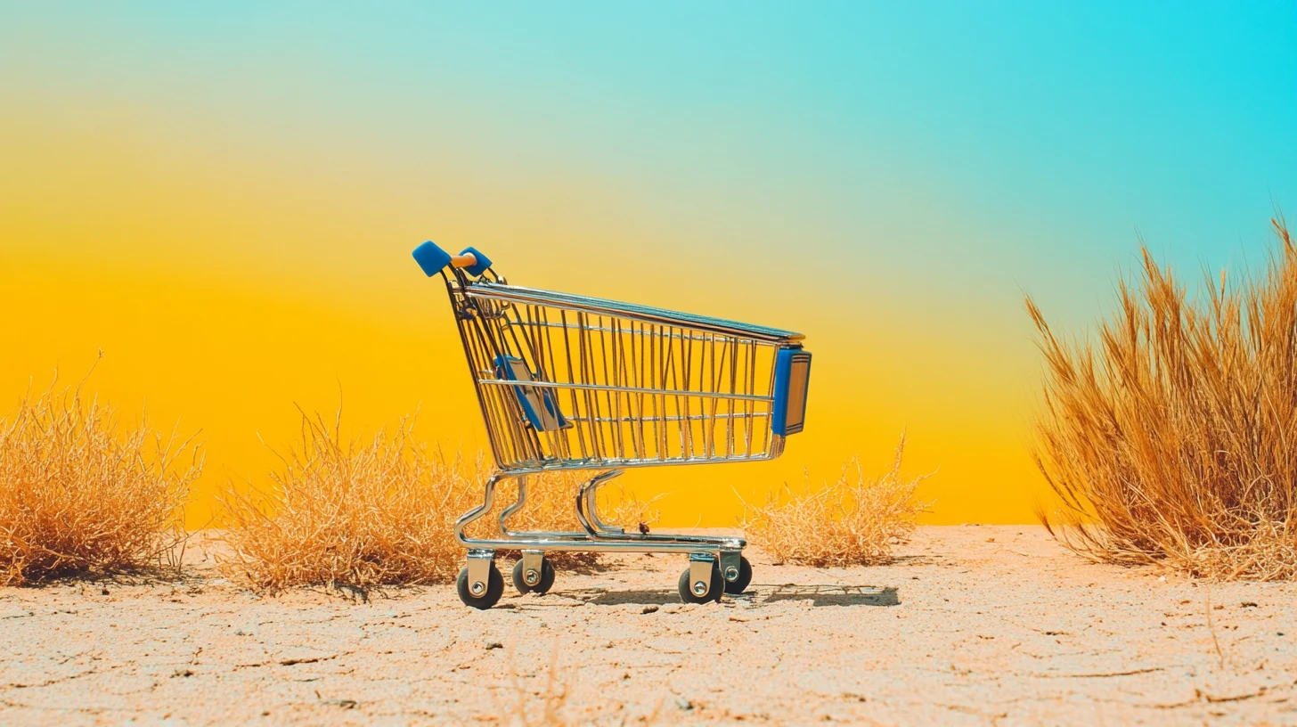 Empty abandoned shopping cart in desert