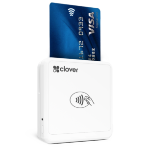 Image of a credit card and Clover Go credit card reader