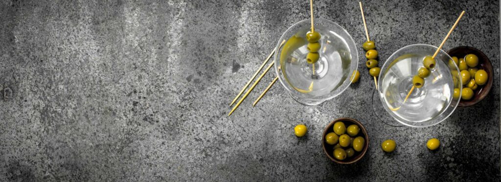 overhead martinis with olives that you can serve if you know how to get a liquor license
