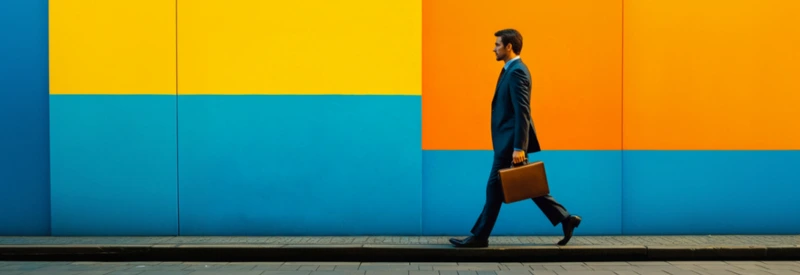 Businessman with LLC walking towards company