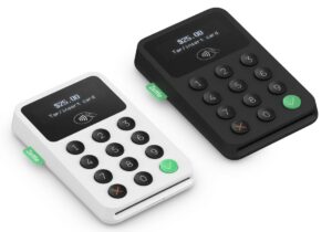 PayPal Zettle chip and tap credit card readers - two readers are displayed, one in white, one in black