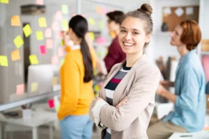 female business owner smiling after starting an LLC