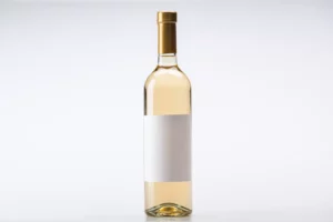 bottle of white wine with a white label