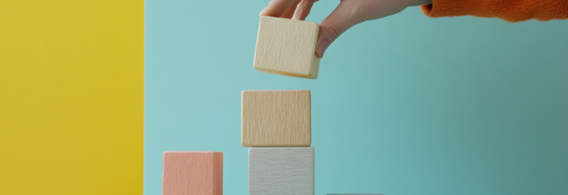 Business structure made of wooden blocks