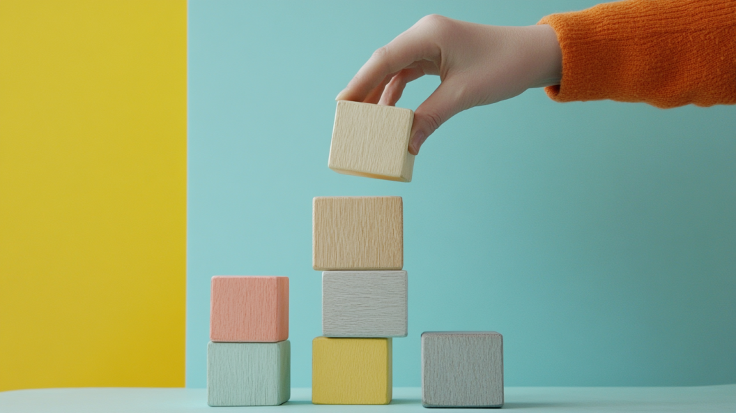 Business structure made of wooden blocks