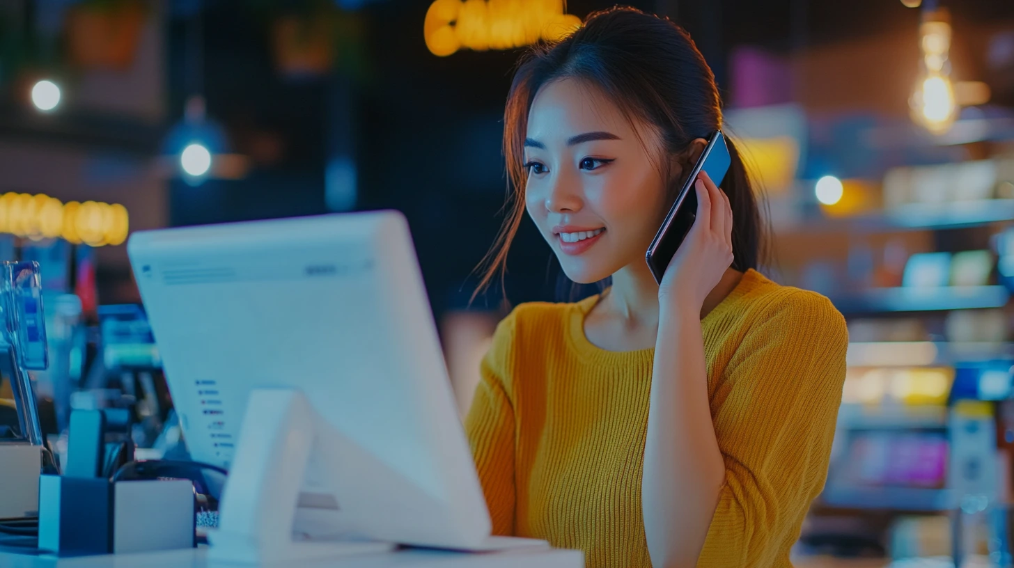 business owner processing payment on pos with moto
