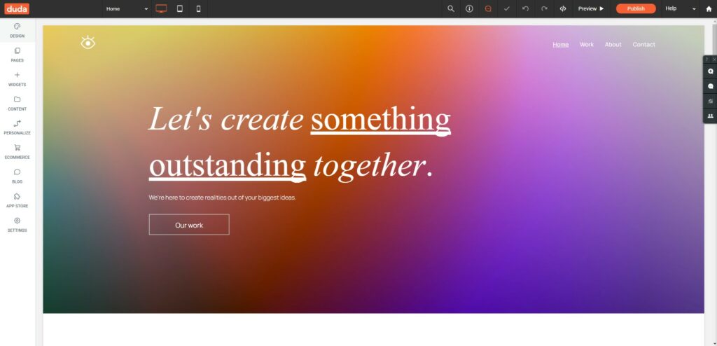 Duda's website builder for designers
