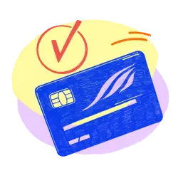 A credit card with a checkmark, showing a minimized chargeback rate.