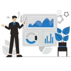 A businessman presenting charts and data to explain tips for reducing chargeback rates.