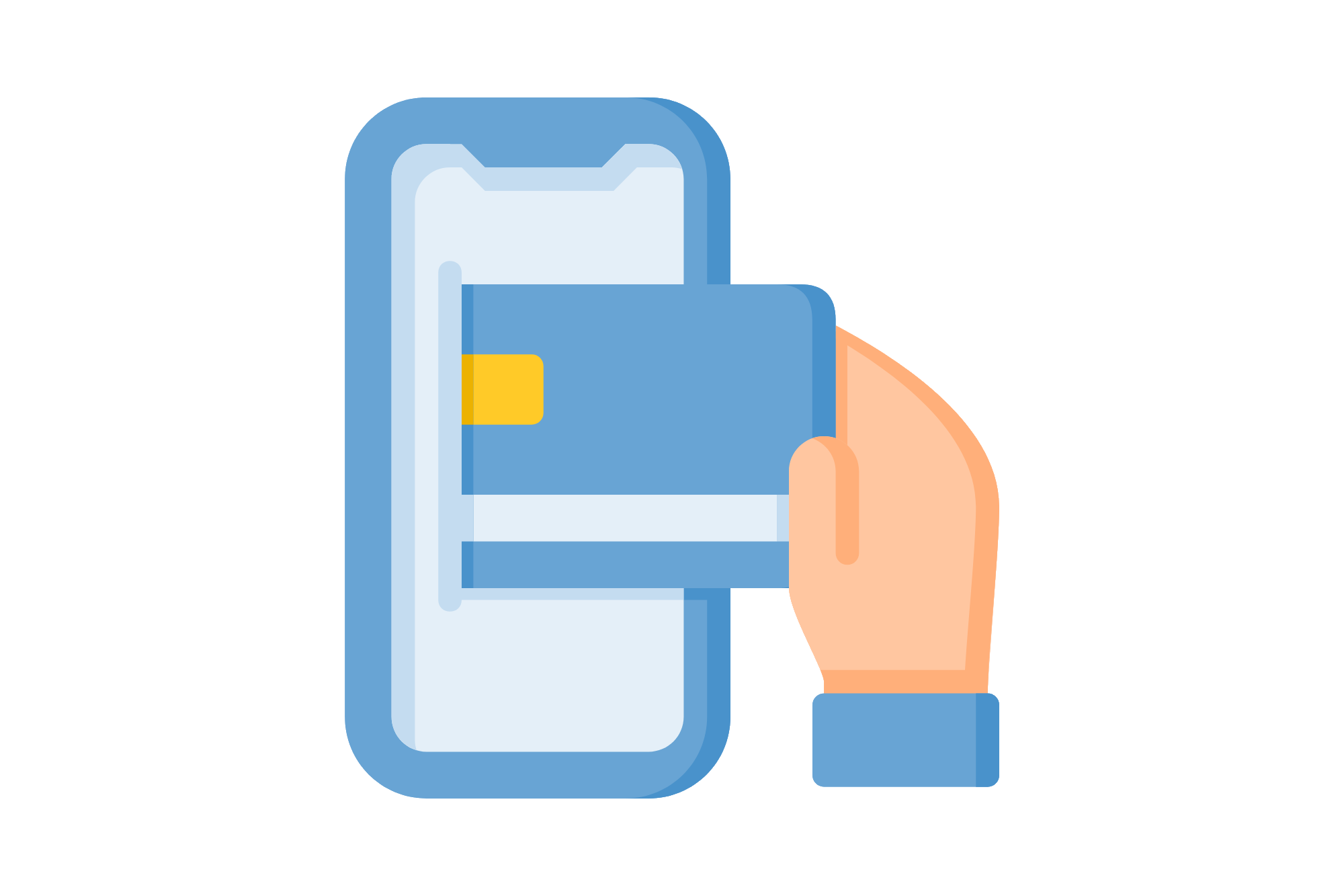 illustration of someone paying on a mobile phone to represent credit card processing