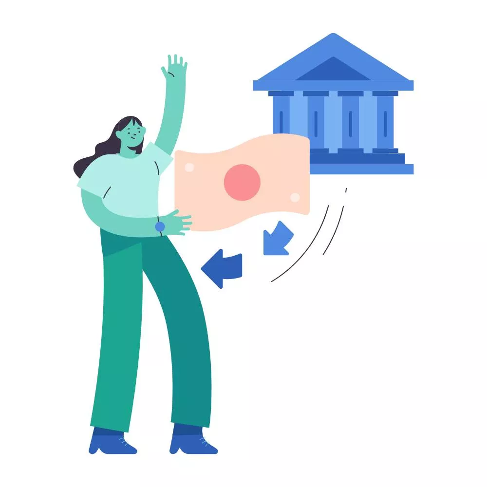 illustration of woman recieving money from a bank after the check 21 act was passed