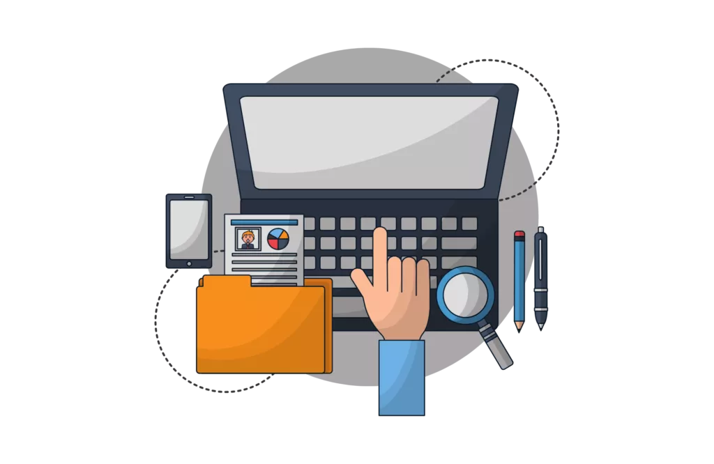 illustration of laptop and tools on a desk for calculating payroll