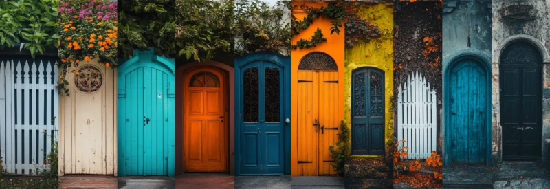 A collage of vibrant and diverse doorways