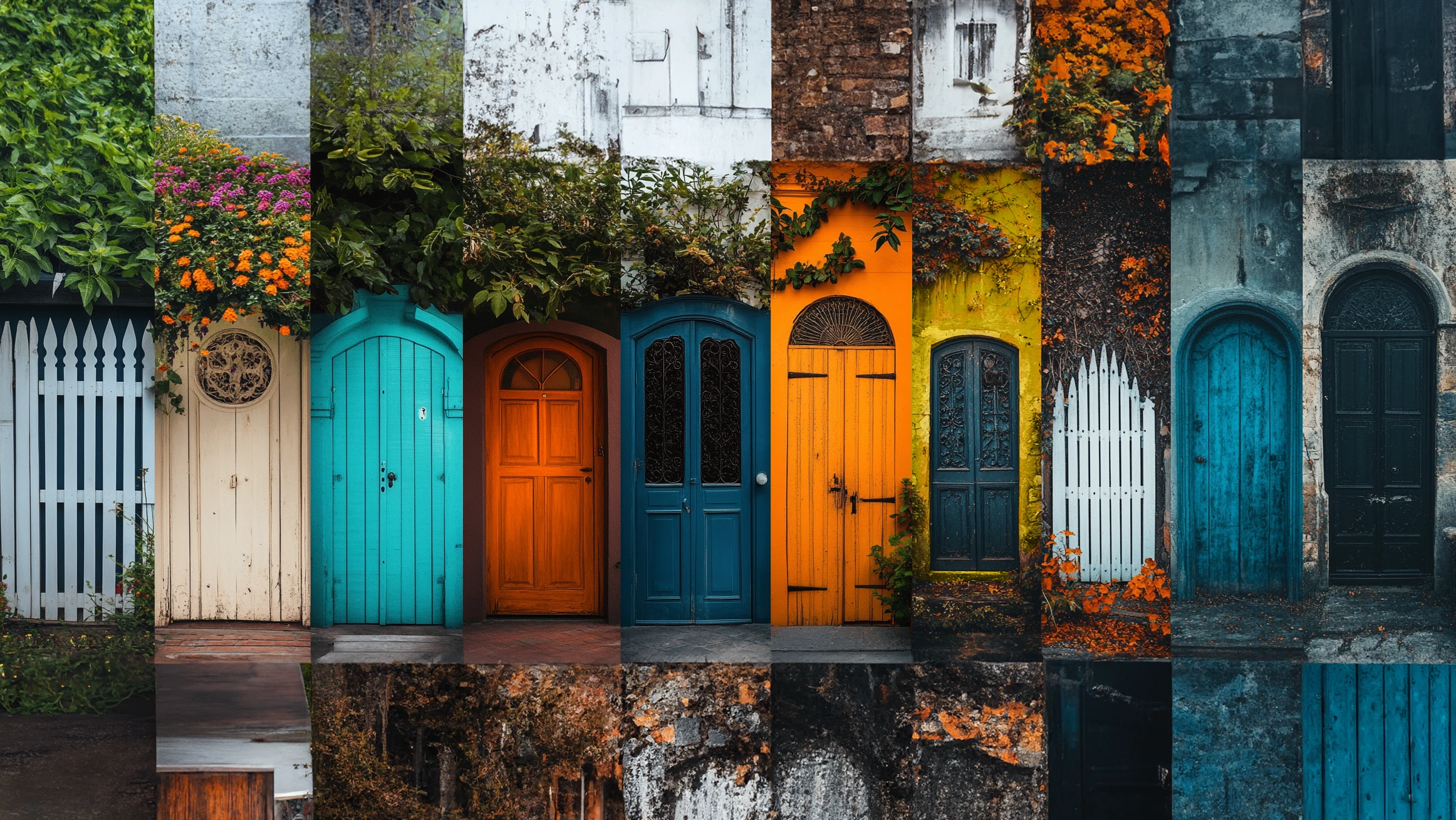 A collage of vibrant and diverse doorways