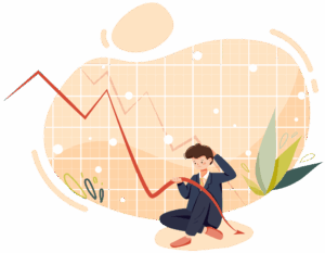 confused business man holding flaccid downward chart and asking what is an economic recession