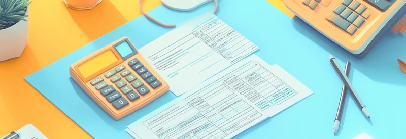 Desk with an invoice and calculator