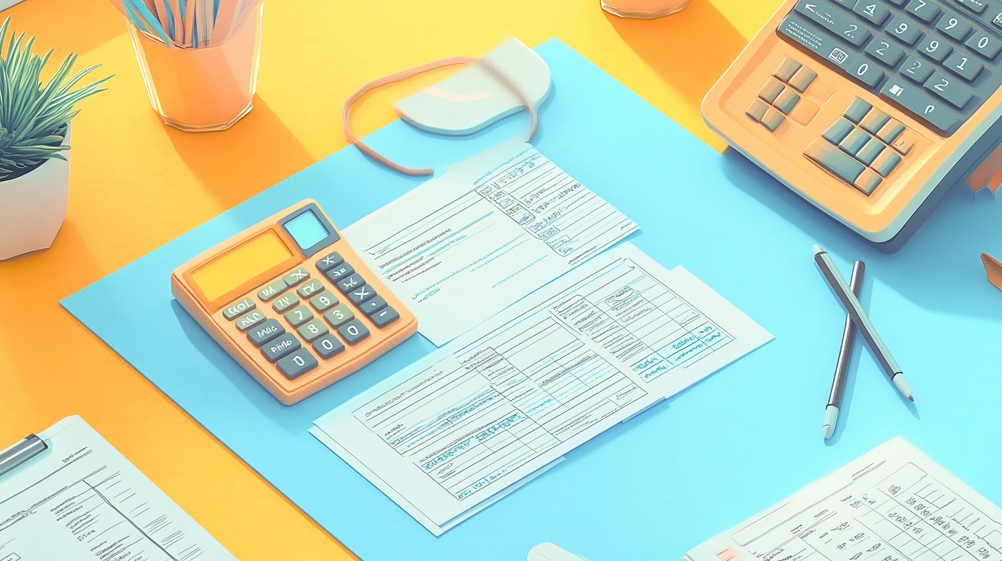 Desk with an invoice and calculator