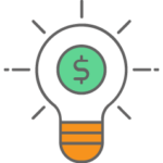 Graphic of a light bulb with a dollar sign representing an idea to increase your Experian credit score: lower your credit utilization