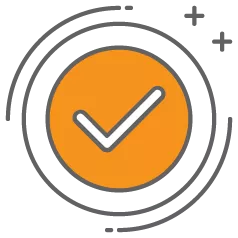 Graphic icon of an orange checkmark representing the pros of using Perpay