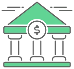 Graphic of a green bank representing the need to open a business bank account to build business credit 