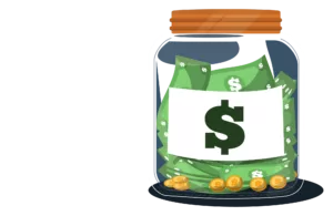 Graphic of a money jar representing the amount you would have to pay when using Splitit vs the savings you'd have if you use a merchant account
