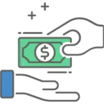 Graphic of one person paying another representing the purchase size when using Splitit