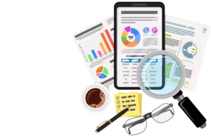 Graphic of graphs and analyses representing market research to become a lash tech