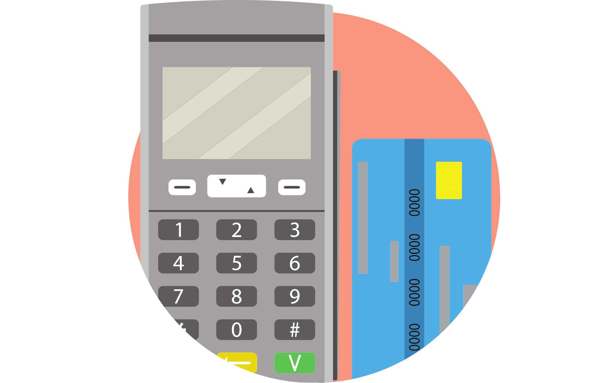 graphic of a credit card terminal used during a credit card processing outage