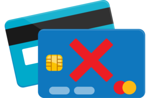 graphic of a credit card with an X on it to represent a credit card processing outage