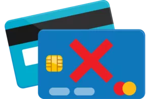graphic of a credit card with an X on it to represent a credit card processing outage