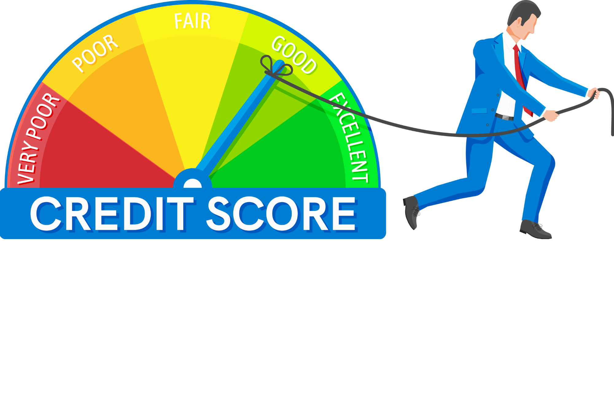 graphic of a man in a suit pulling his credit score up after a soft credit inquiry