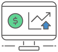 illustrated icon of a desktop computer monitoring a business bank account online