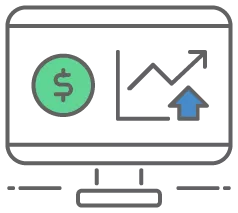 illustrated icon of a desktop computer monitoring a business bank account online